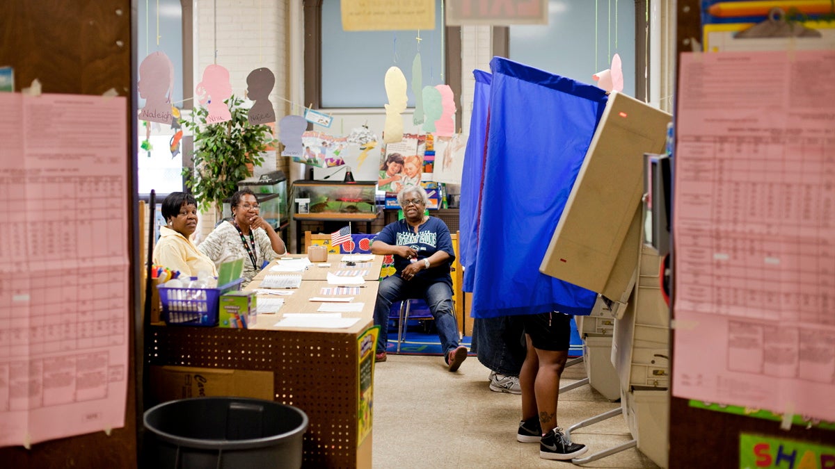 Voting at the GW Childs Elementary polling place in South Philadelphia on Primary Day 2015. (NewsWorks file photo) 