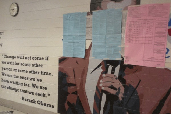 <p><p>A judge ordered election officials to cover a mural of President Barack Obama at Ben Franklin Elementary School in the Lawncrest neighborhood of Philadelphia on Tuesday, November 6, 2012.  (Photo courtesy of NBC 10)</p></p>
