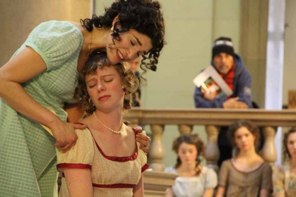<p><p>Members of the Old Academy Players of East Falls perform scenes from Pride and Prejudice. Here Elizabeth (Julia Wise) comforts her sister Jane (Laura J. Seeley) after the arrival of a letter bearing bad tidings. (Emma Lee/for NewsWorks)</p></p>
