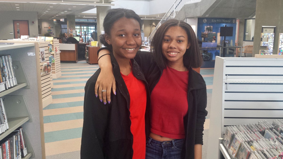  Whitney Henderson (right) with Dominique Booker are both Strong Vincent High School students in Erie, Pa. (Kevin McCorry/WHYY) 