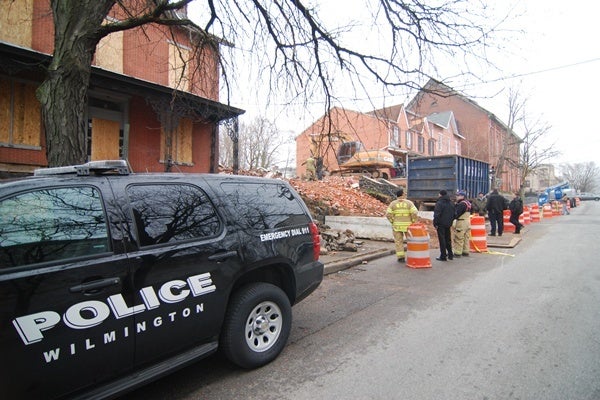<p><p>Investigators on the scene after the fire-damaged building which partially collapsed during the fire has been torn down. (John Jankowski/for NewsWorks)</p></p>
