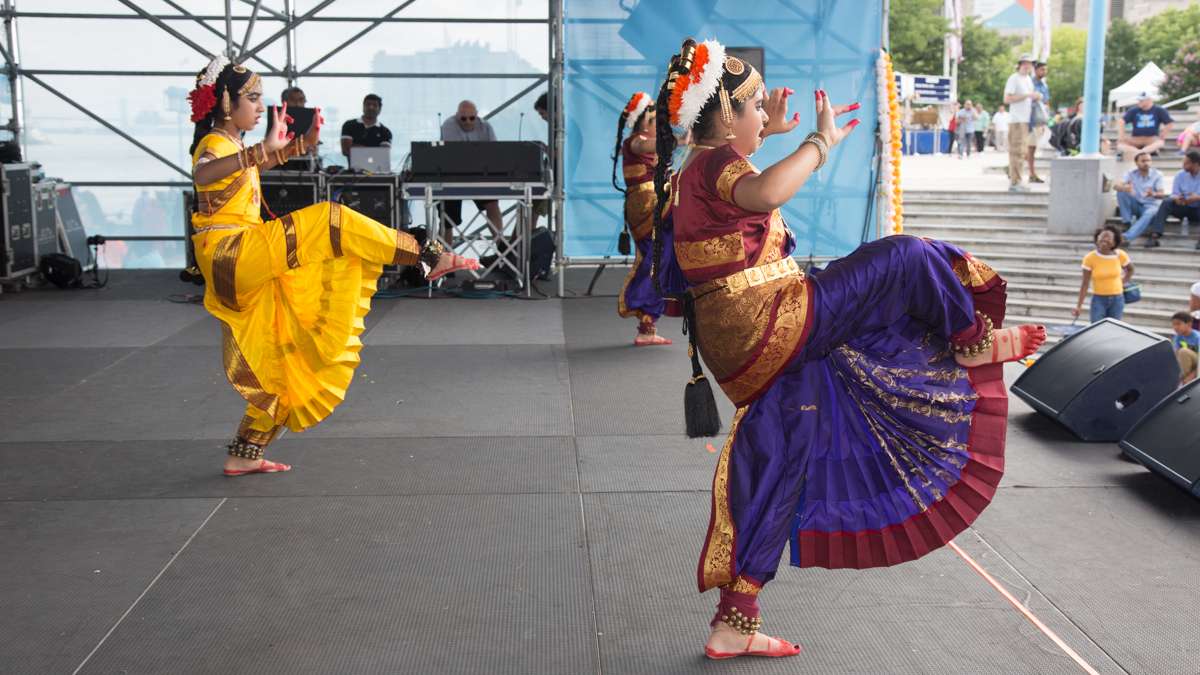 Dancers perform on stage during the Festival of India at Penn's Landing Saturday, Aug. 12, 2017. (Emily Cohen for NewsWorks)