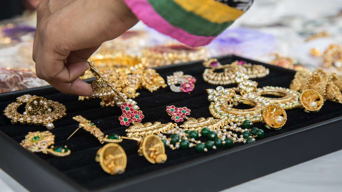 Jewelry is displayed for sale at the Festival of India at Penn's Landing. (Emma Lee/WHYY)