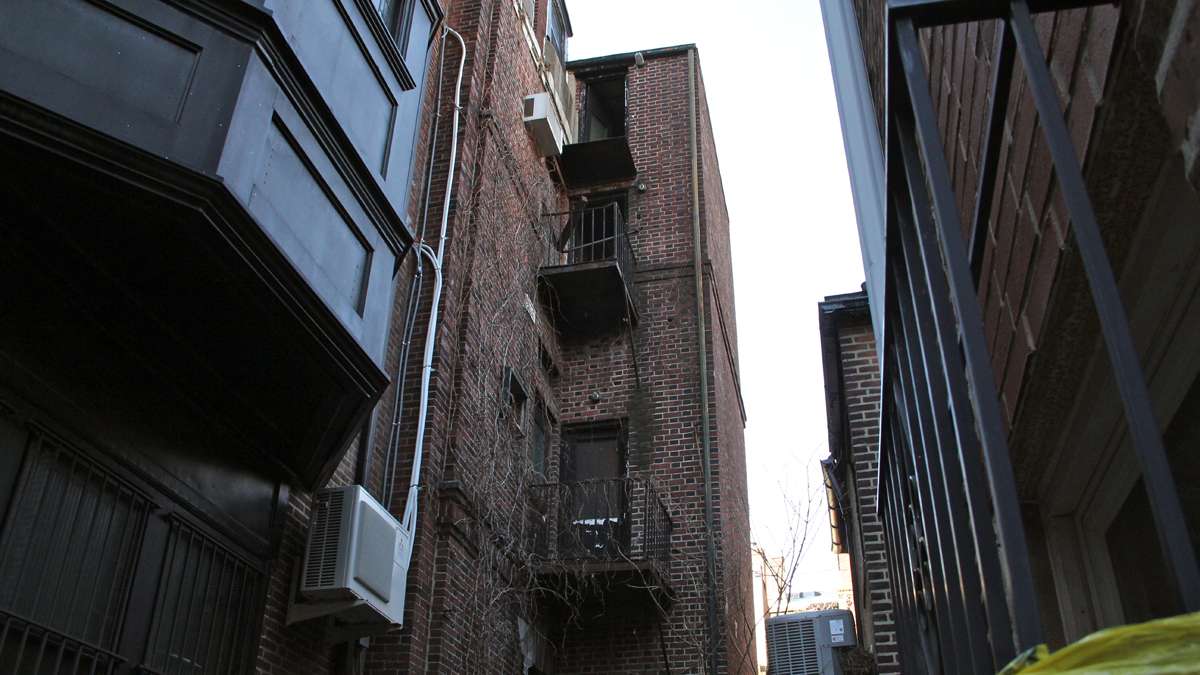  This 2014 file photo shows a fourth-floor fire escape landing in Rittenhouse which collapsed with three people standing on it, killing one. (Emma Lee/WHYY, file) 