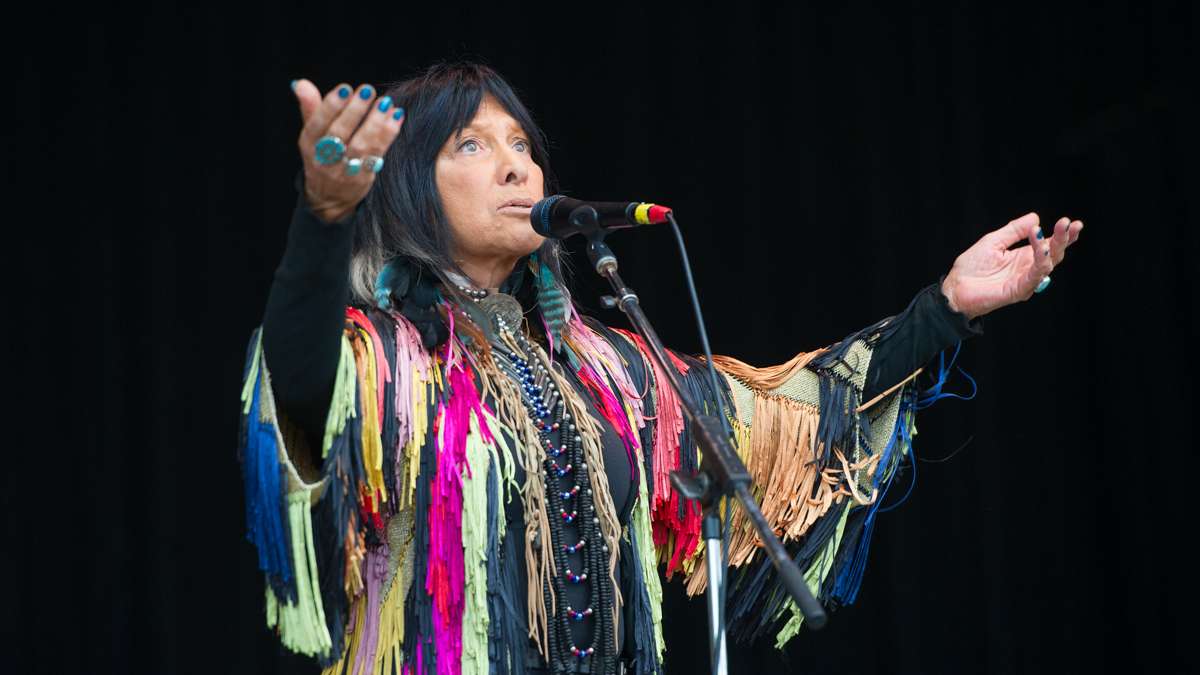 Folk music legend Buffy Sainte-Marie performs during the Saturday night concert.