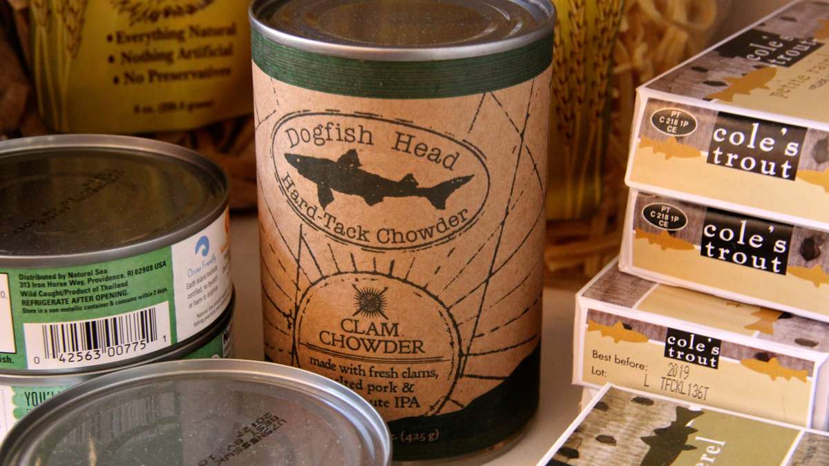 Dogfish Head makes chowder? Just add beer. Adam Erace says the brewery also makes a line of sausages. (Emma Lee/WHYY)