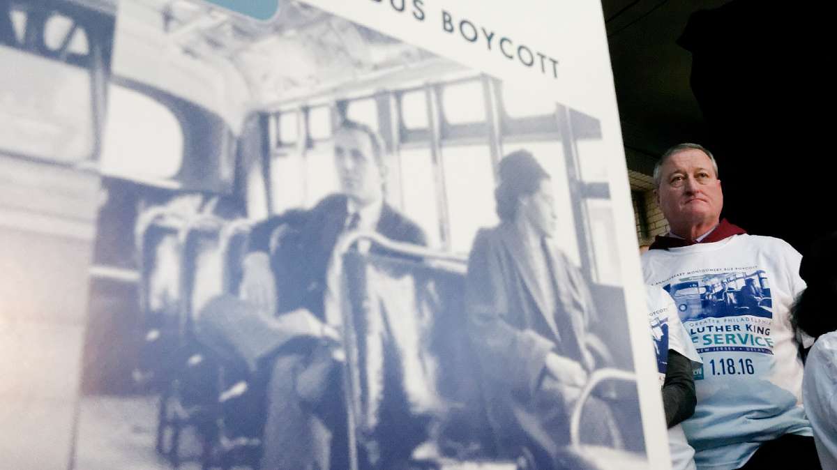 The 21st Annual Martin Luther King Day of Service is dedicated to the 60th anniversary of the Montgomery Bus Boycott, depicted on the event poster. (Bastiaan Slabbers/for NewsWorks)