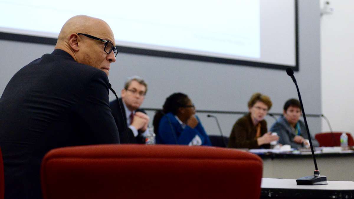 Philadelphia schools superintendent William Hite proposed converting three elementary schools into charters in October 2015. Each school had low test scores and declining enrollment, including Wister Elementary, around which the debate grew especially fiery. Hite is pictured at a School Reform Commission meeting shortly after making his proposal. (Bastiaan Slabbers for WHYY)