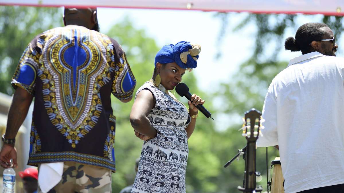 Iyona Laurrel, of Springfield, performs during the Juneteenth Festival on Germantown Avenue.