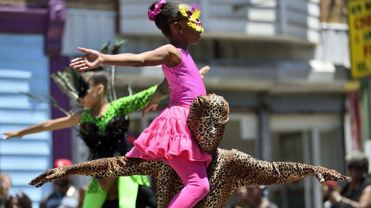 Students with the Kama-Sahlor Group, directed by Lisa Hopkins, bring a dance performance to the Juneteenth Festival on Germantown Avenue.