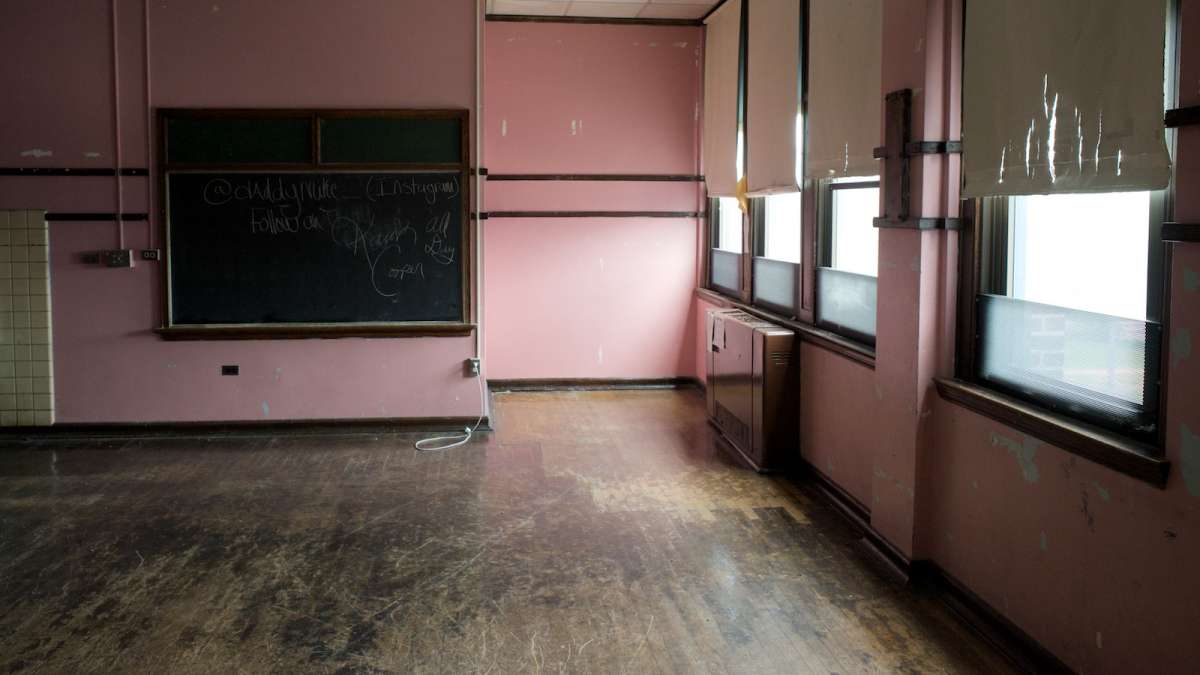 The chalkboard inside this classroom was not erased at Fulton Elementary. (Bas Slabbers/for NewsWorks)