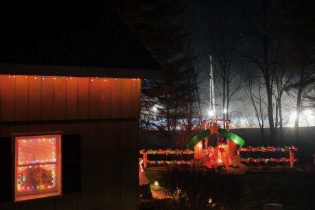 <p><p>Bright lights illuminating a Halliburton fracking site next to the leaseholders' home, which is decorated with Christmas lights, in Franklin Forks, Susquehanna County, Pa. (Nina Berman/Marcellus Shale Documentary Project)</p></p>
