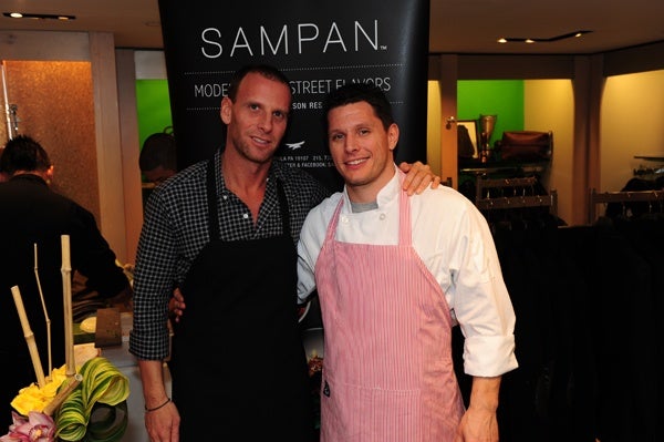 <p><p>Chef Michael Schulson of Sampan (left) and Chef Jeff Michaud of Vetri Family Restaurants, who prepared haute hors d'oeuvres for the party (Photo courtesy of Nick D’Aquanno)</p></p>
