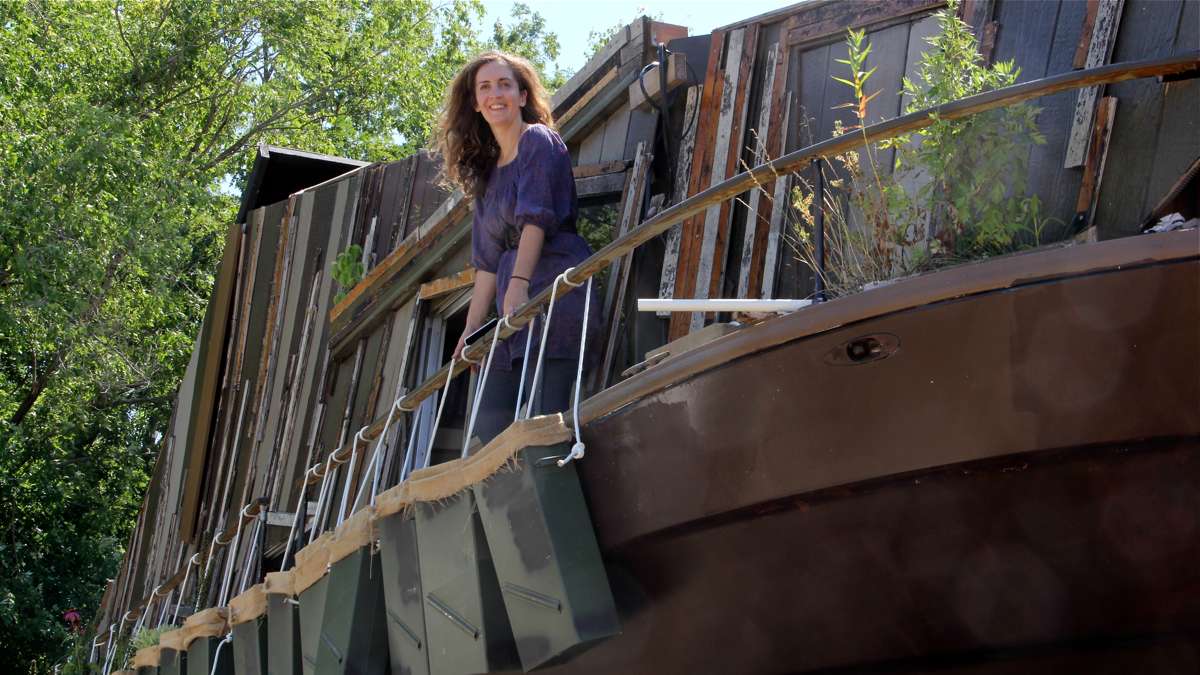 Mary Mattingly's WetLand, a floating exhibit featured in the 2014 Fringe Festival, has been drydocked at a South Jersey Marina. (Emma Lee/WHYY)