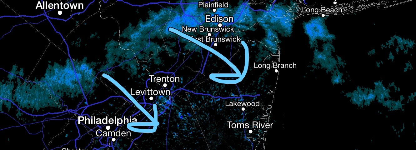  Radar at 3:00 p.m, depicting a snow squall heading southeast toward northern Monmouth County.  