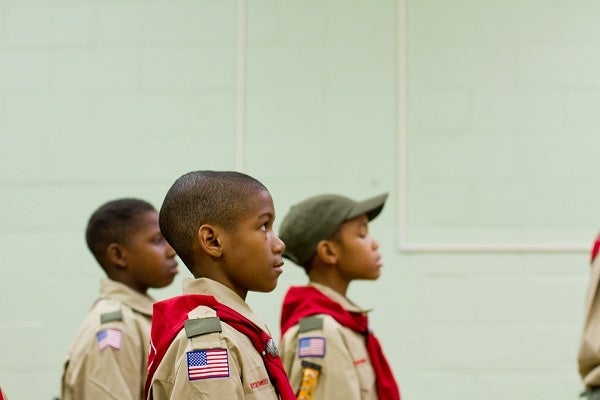 <p><p>The Webolos of Troop 358 get in formation during a march rehearsal. (Brad Larrison/for NewsWorks)</p></p>
