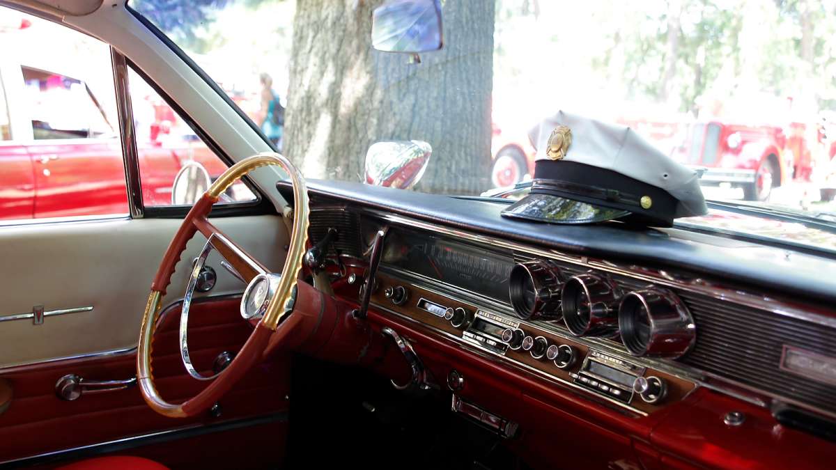 The interior of a Pontiac Bonneville at the 37th Annual Fire Apparatus Show and Muster at WheatonArts, in Millville, NJ, on Sunday. (Jana Shea for NewsWorks)