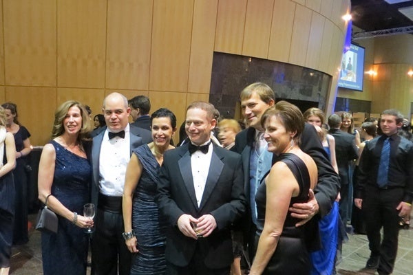 <p><p>Lt. Gov. Matt Denn and wife Michele (far left), pose with Secretary Vivanne Rapposelli and friends. (Shana O'Malley/NewsWorks) </p></p>
