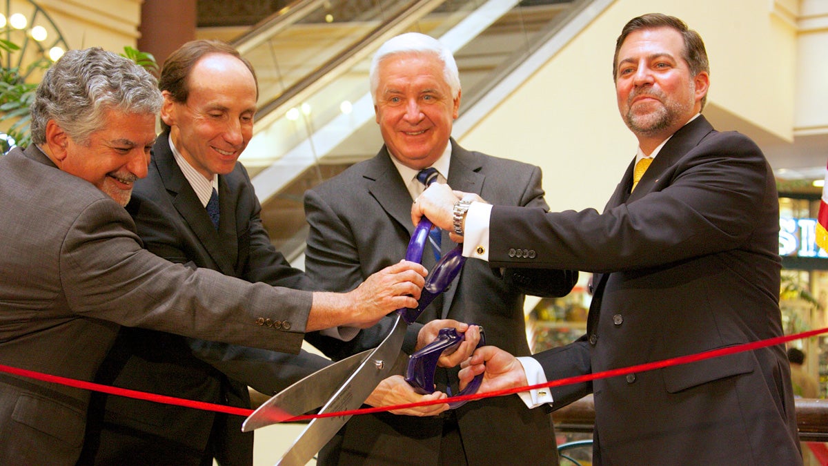  Pennsylvania Governor Tom Corbett helps cut the ribbon with Chilean officials and Philadelphia deputy mayor Alan Greenberger near the site of Chile's new consulate in Philadelphia.  (Nathaniel Hamilton/For NewsWorks) 