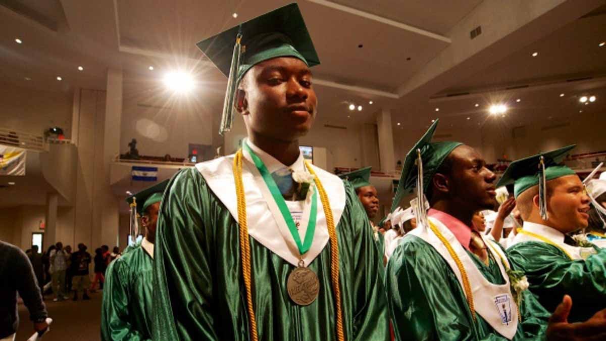  Valedictorian Alpha Togba smiles at the Germantown High graduation ceremony.  (Bas Slabbers/for NewsWorks)  