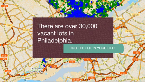  Web tool Grounded in Philly was set up to help make it easier for people to figure out how to make the best use of vacant lots in the city. This map is the starting point at groundedinphilly.org. 