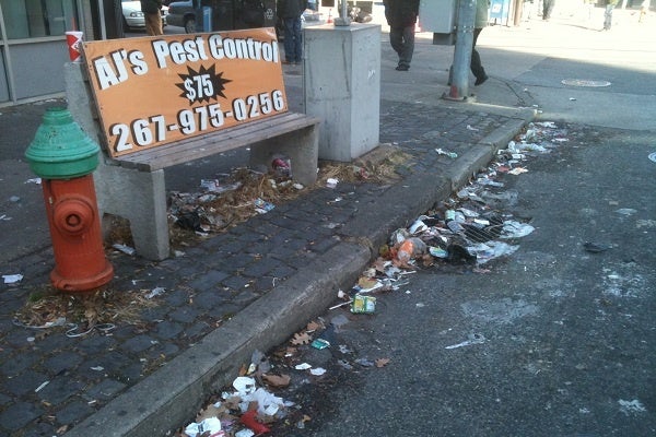 <p><p>Trash on the ground near Germantown and Chelten aves. (Karl Biemuller/for NewsWorks)</p></p>
