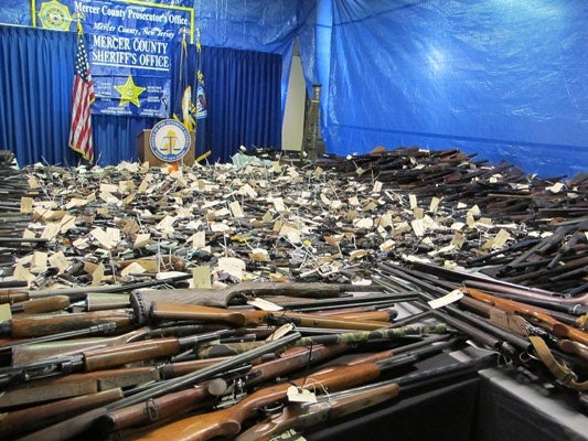 <p>More than 2600 guns collected at buyback program in Trenton. (Phil Gregory for NewsWorks)</p>
