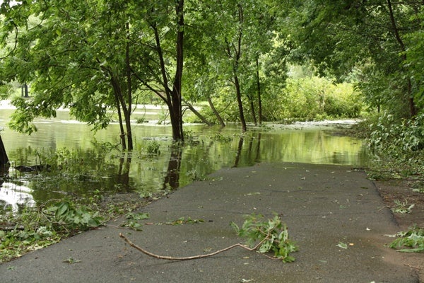 The path along Crystal Lake Park in Haddon Township NewJersey is covered in water following Hurricane Irene.