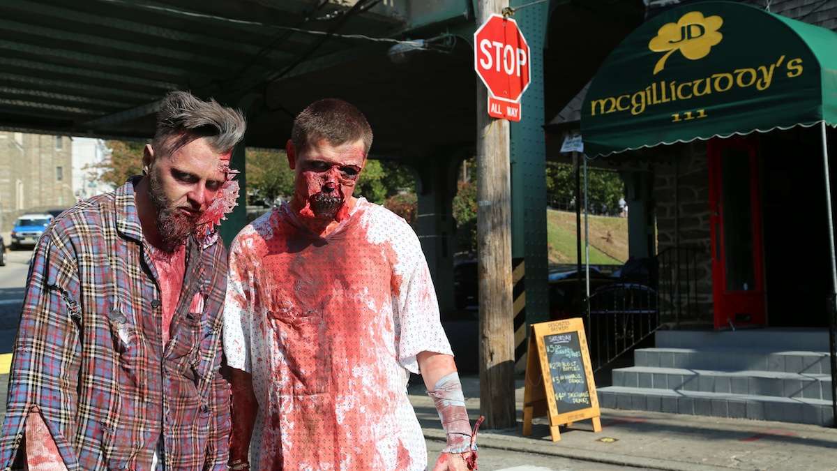 Zombie buddies on their way to McGillicuddy's (Natavan Werbock/for NewsWorks)