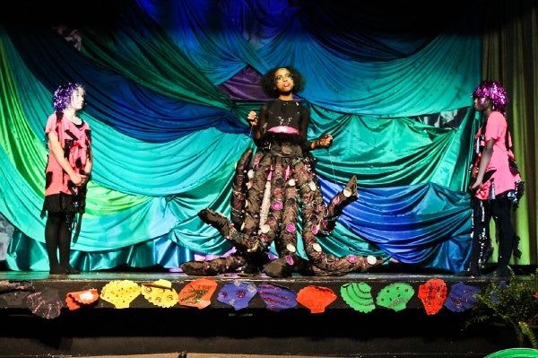 <p>6th grade student Dominique Swift as the character Ursula in Henry Elementary's production of The Little Mermaid. (Kimberly Paynter/for NewsWorks)</p>
