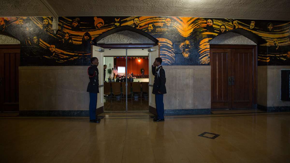 The junior ROTC program is popular at Overbrook High School in Philadelphia. Students use what would be study hall periods to monitor the halls and assist teachers. (Emily Cohen for NewsWorks)