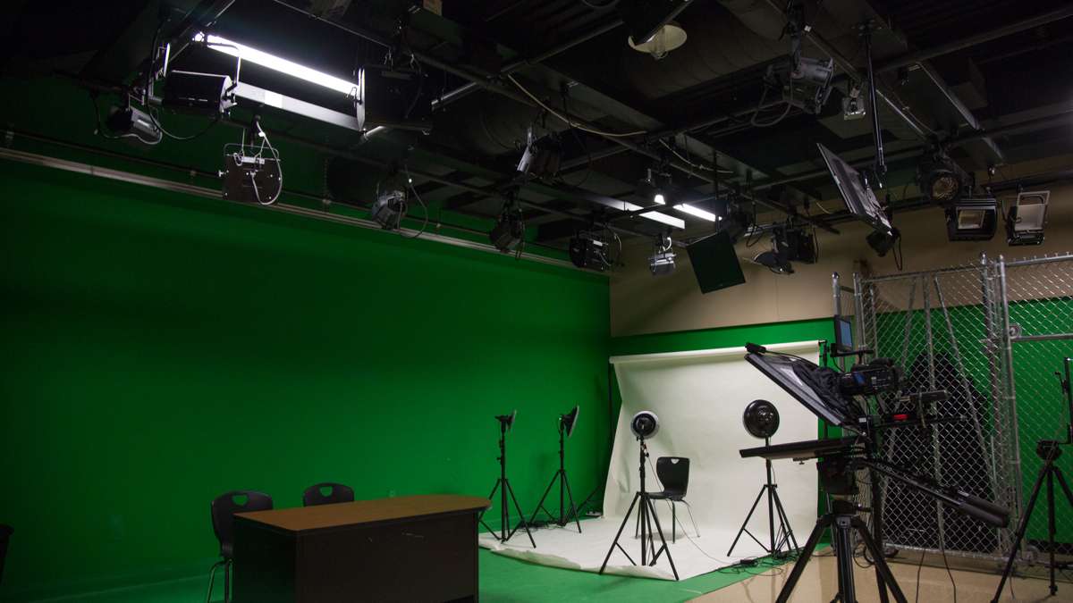 Upper Dublin High School has a TV production room for its students to record news broadcasts and learn how to work with digital media. (Emily Cohen for NewsWorks)