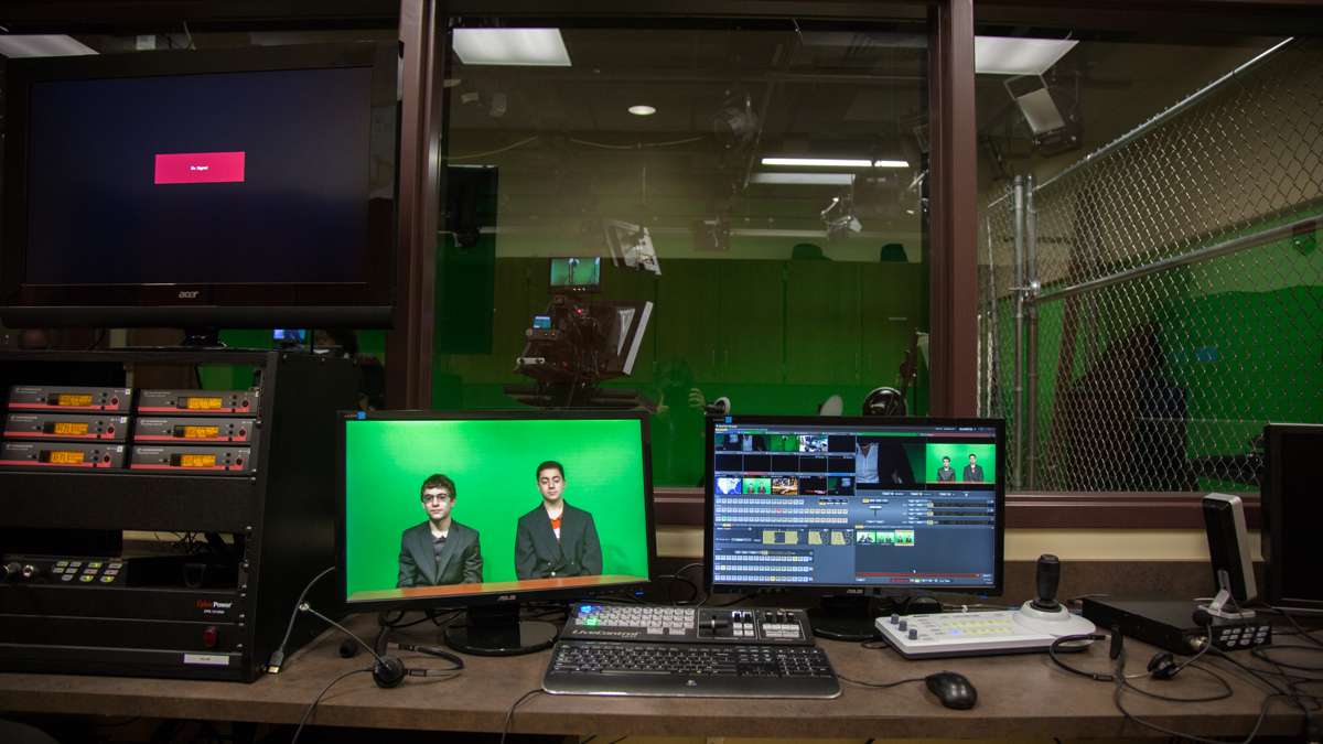 Upper Dublin High School has a TV production room for its students to record news broadcasts and learn how to work with digital media. (Emily Cohen for NewsWorks)