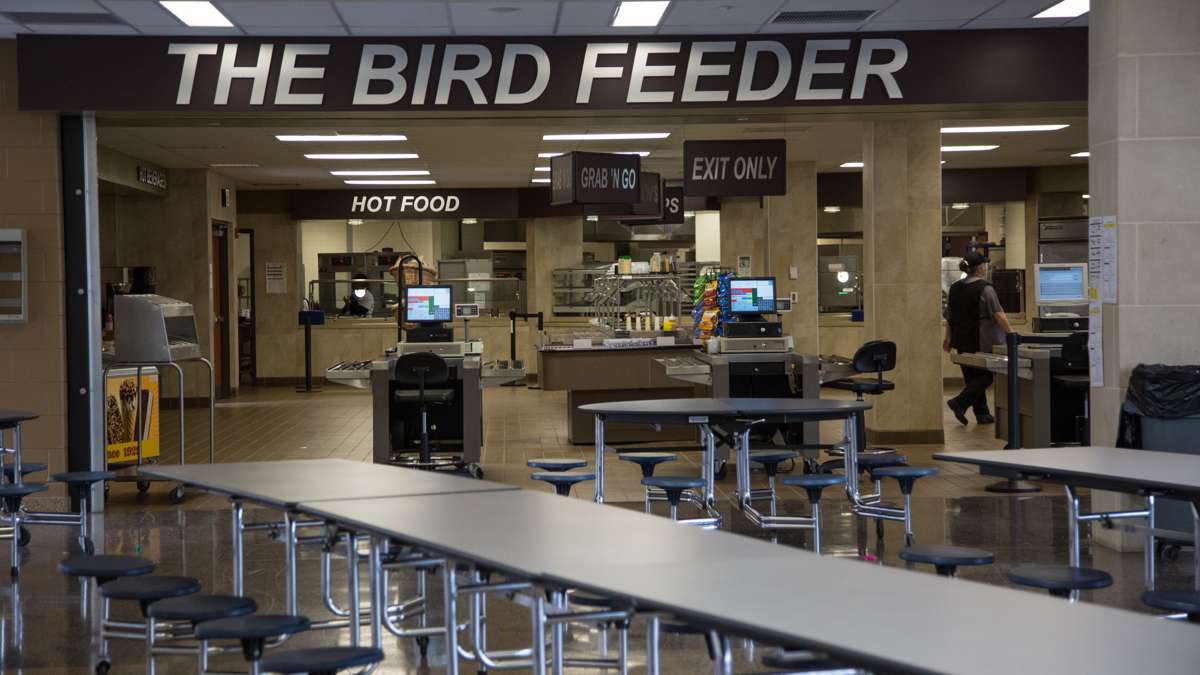 The cafeteria at Upper Dublin High School has many options like pizza or salad for students to choose from. (Emily Cohen for NewsWorks)