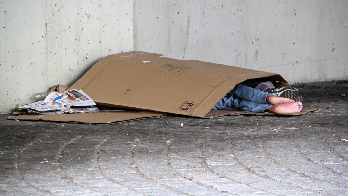 Homeless people sleep under an overpass in Philadelphia. (Emma Lee/Whyy, file) 