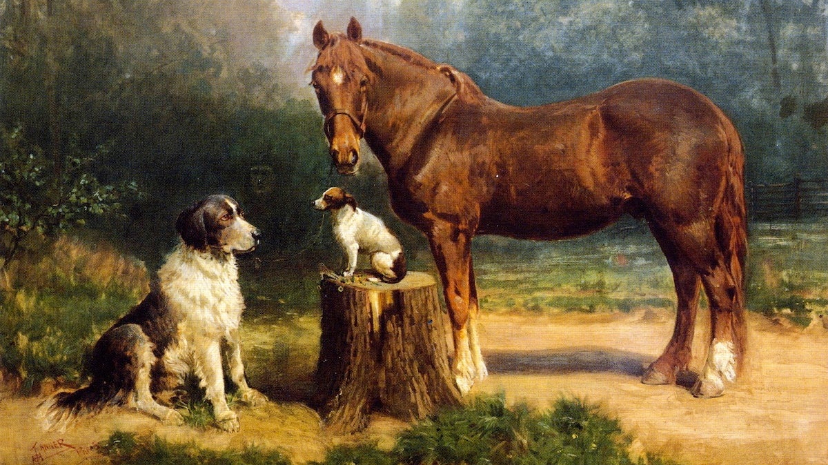  Henry Ossawa Tanner's ''A Horse and Two Dogs in a Landscape'' (1891), owned by the Philadelphia school district, is part of an exhibit at the Michener Art Museum showcasing the region's school art collections. (Collection of the School District of Philadelphia) 