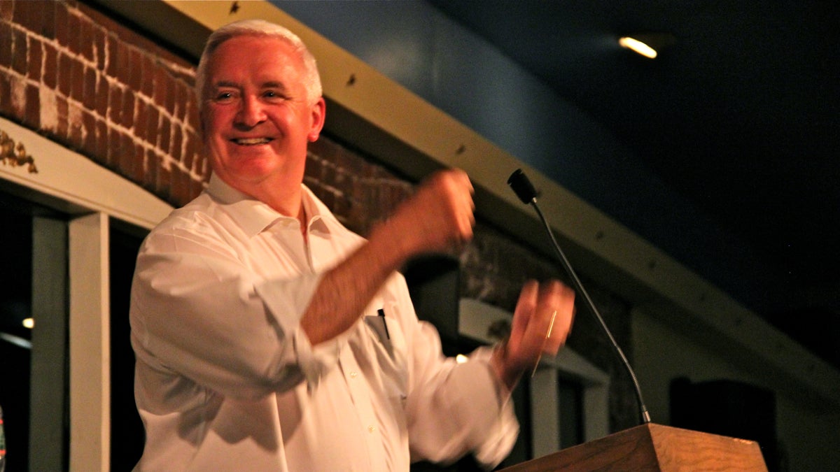 Pennsylvania Gov. Tom Corbett tries to win laughs at a candidates' comedy night Thursday (Emma Lee/WHYY) 