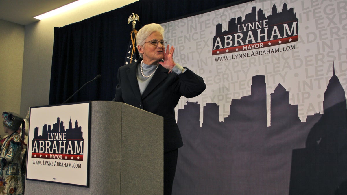  Lynne Abraham announced her candidacy for mayor at the Franklin Institute on Nov. 19. (Emma Lee/WHYY) 