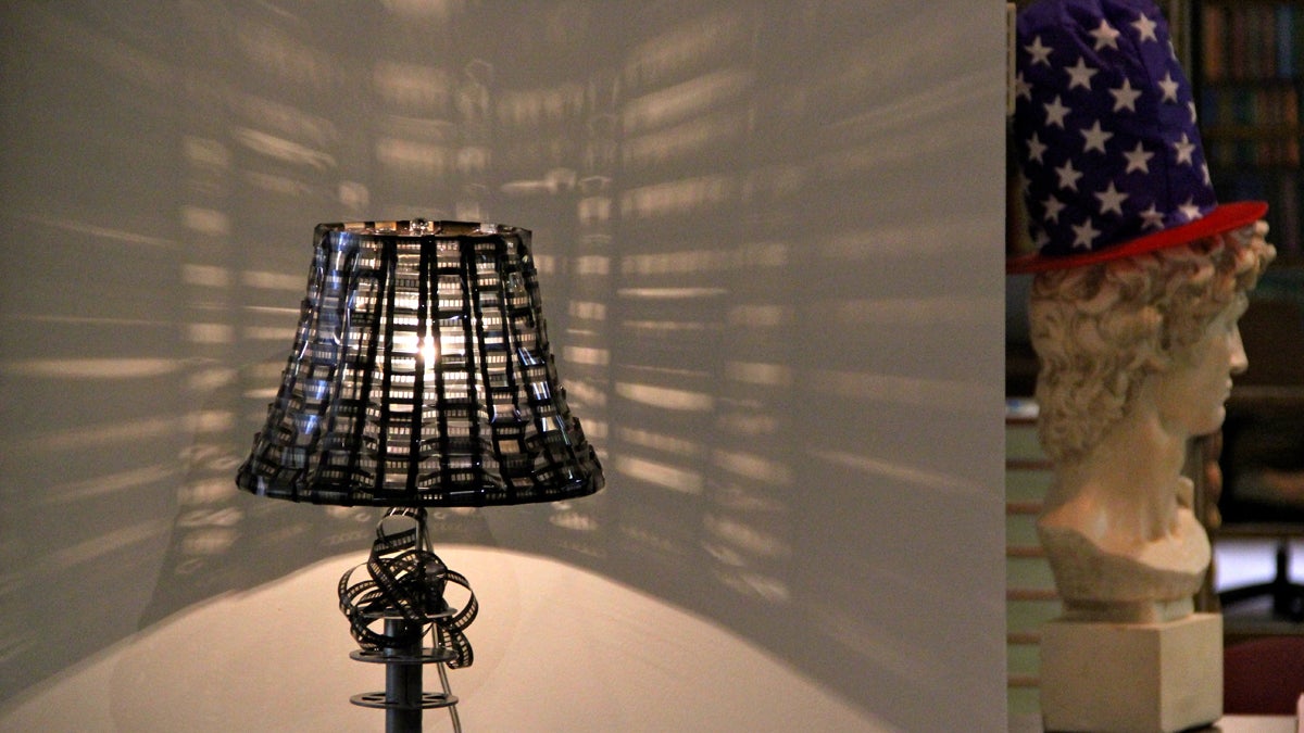  Reel Floor Lamp by Sara Benowitz is composed of microfilm and reels from the National Archive at Philadelphia. (Emma Lee/for NewsWorks) 