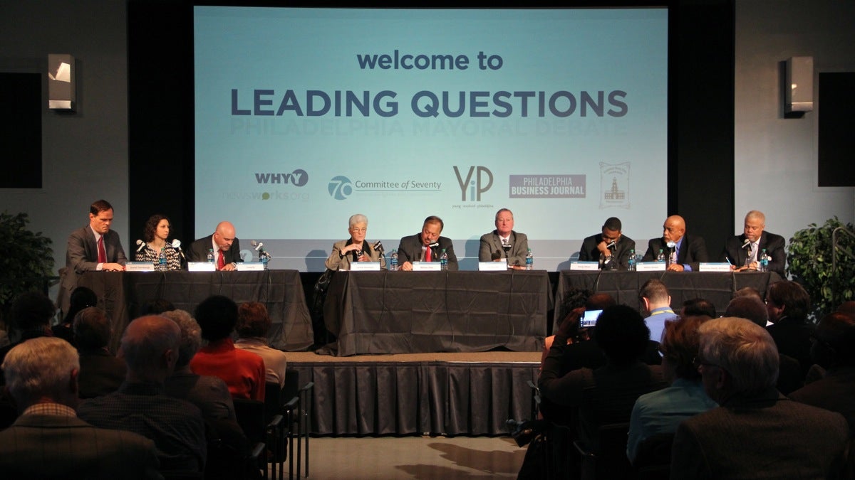  Philadelphia's Democratic mayoral candidates spoke about a variety of leadership-related issues at Monday's 'Leading Questions' debate at WHYY. (Emma Lee/WHYY) 