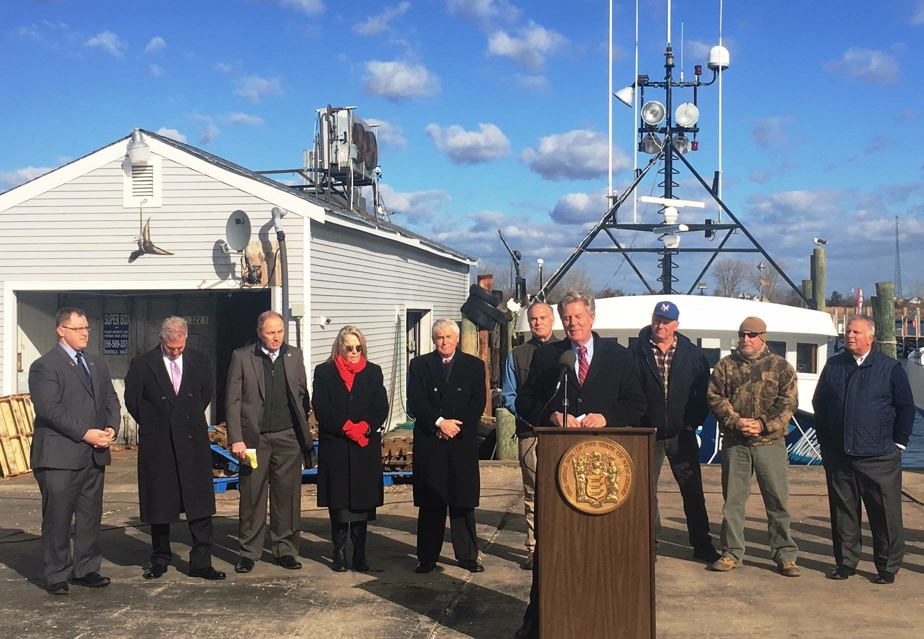  Rep. Frank Pallone, Jr. speaking at a rally against the summer flounder quota proposal in late January 2017. (Image courtesy of  Rep. Pallone's office) 