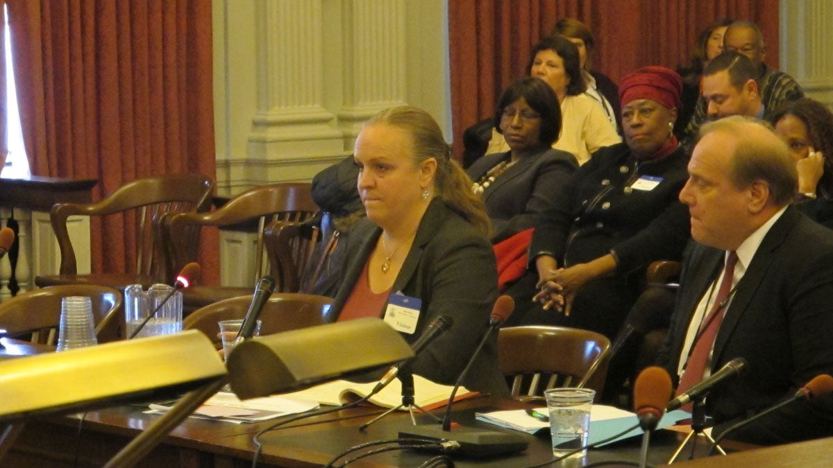  Newark Schools Superintendent Cami Anderson appears before a New Jersey legislative panel. (Phil Gregory/WHYY) 