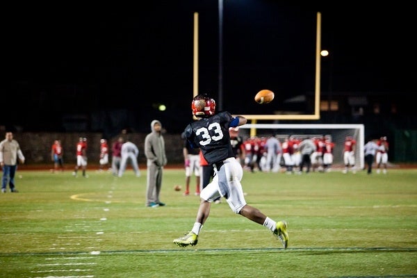 <p><p>In Imhotep's first-ever football-playoff victory last week, David Williams scored four touchdowns including a 79-yard romp when the defense couldn't lay a hand on him. (Brad Larrison/for NewsWorks)</p></p>
