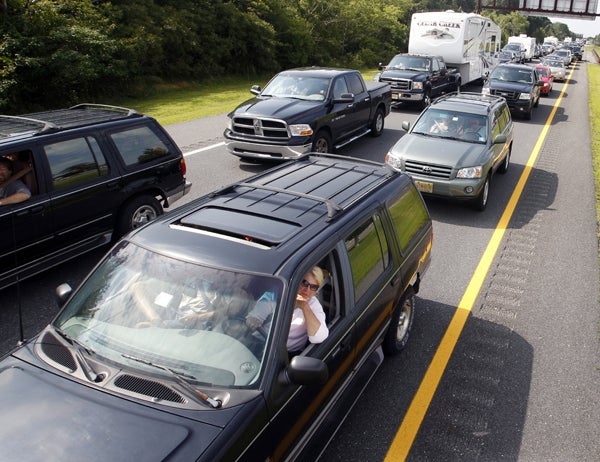 Patience was required for shore evacuees on the Parkway.  (AP Photo/Mel Evans)