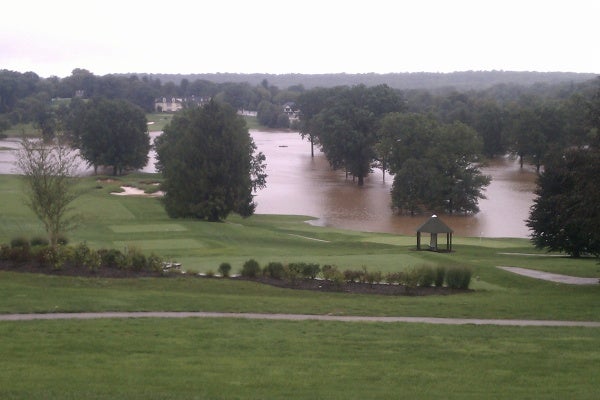 Water flooded portions of this Philadelphia golf course on Lafayette Hill Sunday. (Chris Sattulo/For NewsWorks)