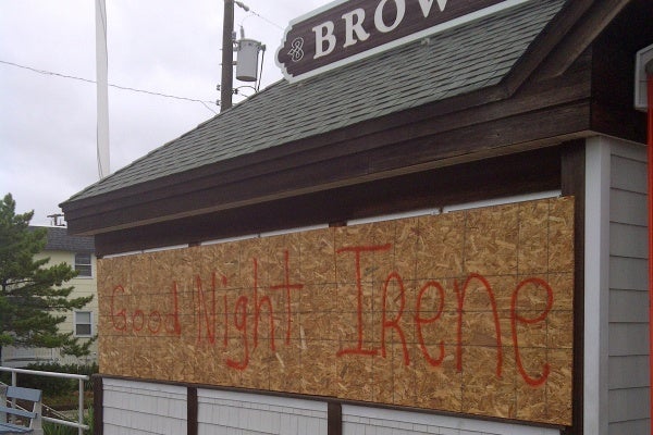 Some business owners in southern New Jersey got creative with the boards over their windows. (Tom MacDonald/For NewsWorks)