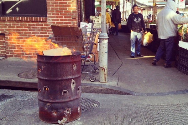 <p><p>The ubiquitous burning trash cans of the Italian Market — summer, winter, whenever there's trash to burn. (Emma Fried-Cassorla/Philly Love Notes)</p></p>
