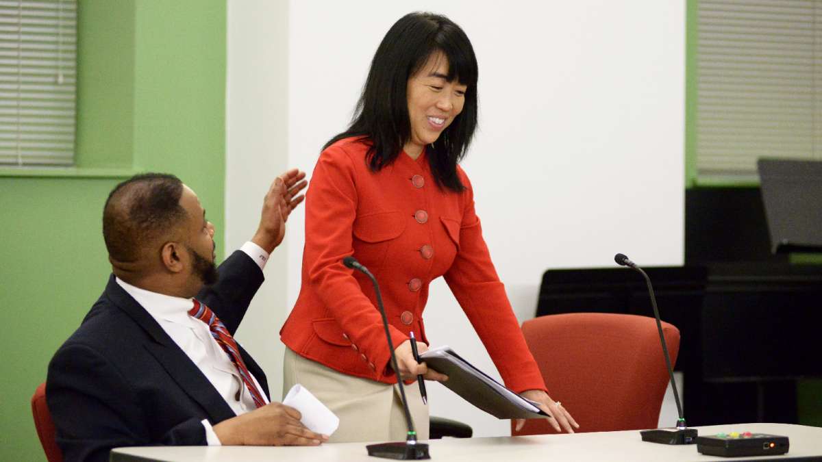 Councilman Curtis Jones advocated for the district to cancel classes on two Islamic holidays. Councilwoman Helen Gym raised concerns about Great Oaks  — the charter operator Hite matched with Cooke elementary. (Bastiaan Slabbers for WHYY)