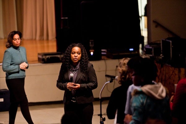 <p><p>Michelle Linder-Coates, executive director of Head Start Partnerships, fields a question. (Brad Larrison/for NewsWorks)</p></p>
