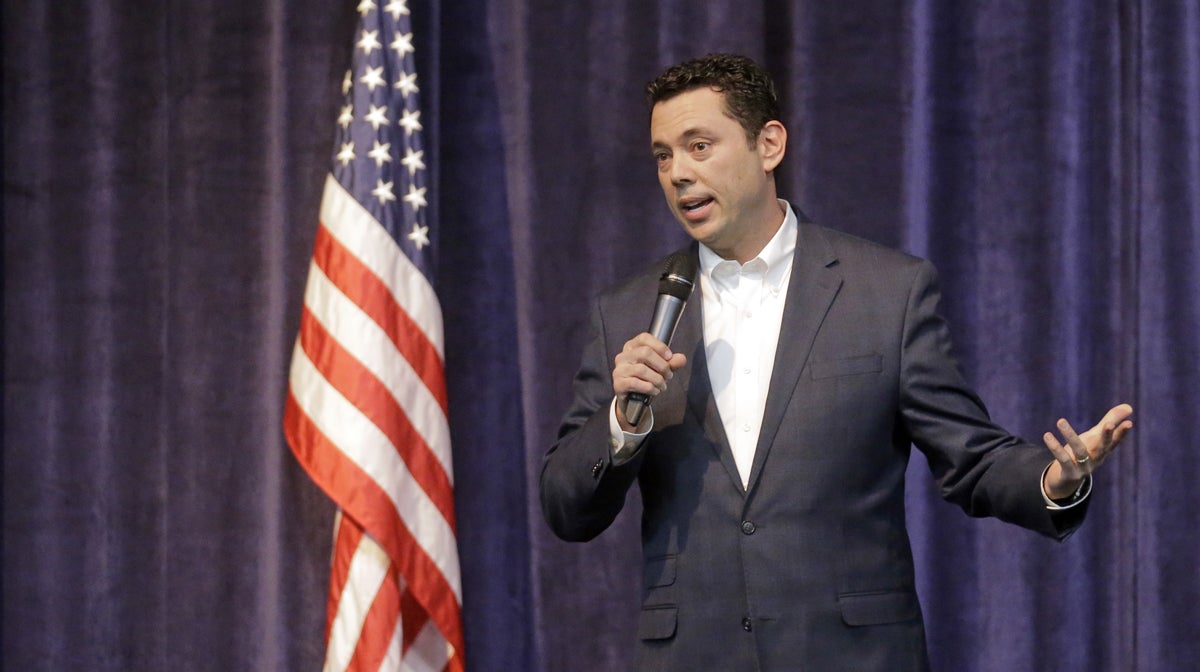  Rep. Jason Chaffetz is shown speaking at a February town hall meeting in Cottonwood Heights, Utah. Hundreds of people had lined up early, many holding signs critical of the congressman. (AP Photo/Rick Bowmer, file) 